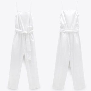 [SOLD]NWT Zara Size S White Jumpsuit With Belt